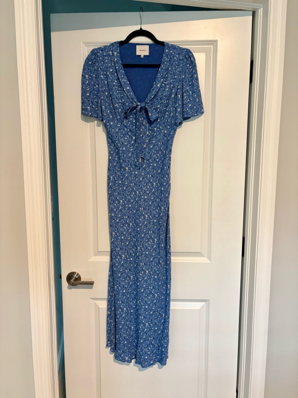 Reformation Blue Floral Tie-Neck Maxi Dress-never worn